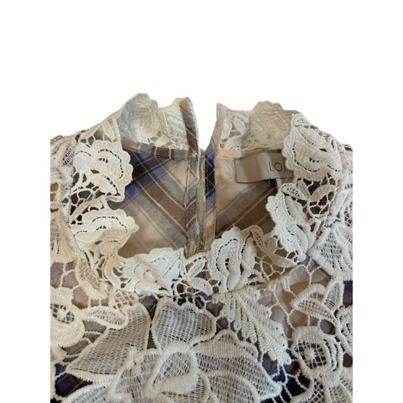 Ann Taylor Loft M Plaid & Lace Sleeveless Top Lined - Picture 8 of 9